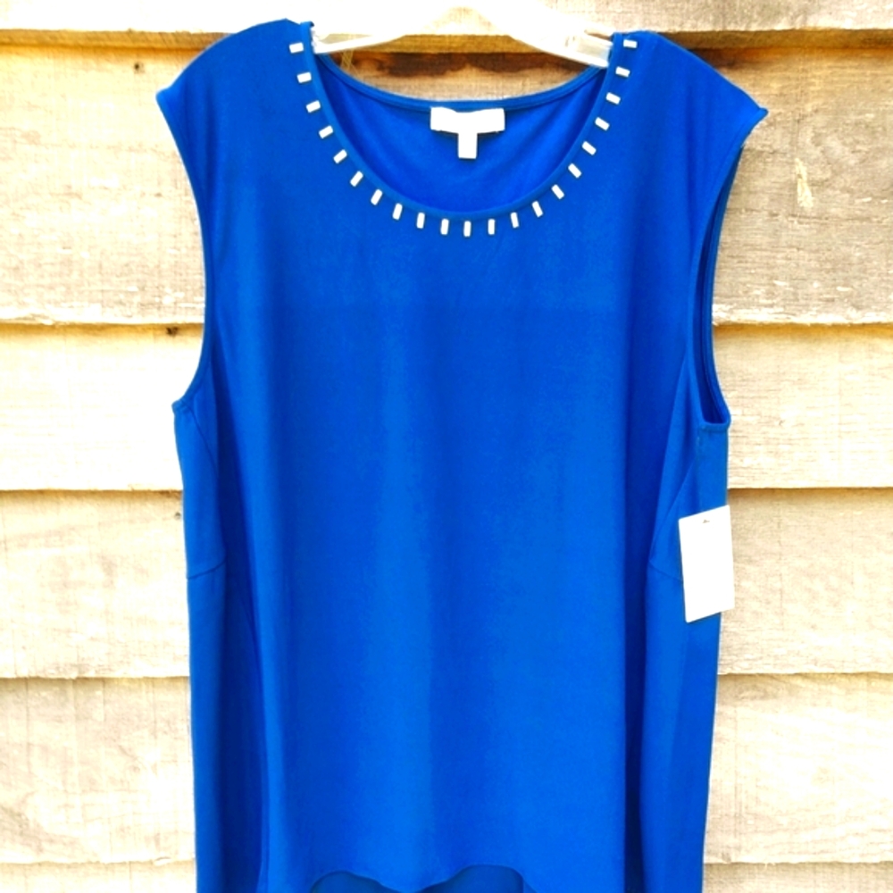 NWT💙Chaus Women's Tank Top Blue Brushstrokes XL Sleeveless